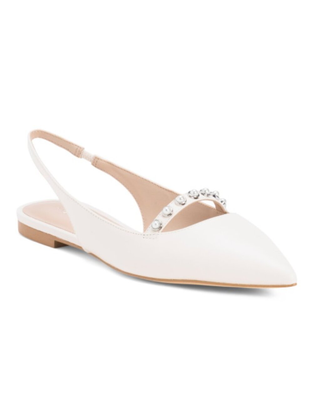 STUART WEITZMAN Leather Faux Pearl Slingback Flats